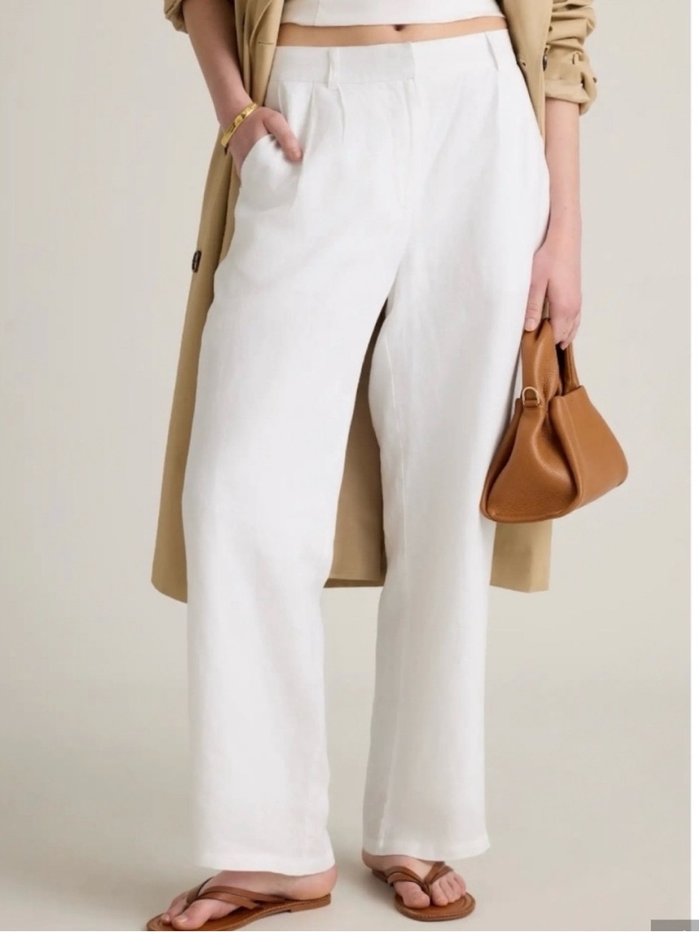 Quince 100% European Linen Pleated Trouser in White 0